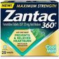 Zantac 360 Acid Reducer maximum strength 20 mg tablets in cool mint flavor, used for heartburn relief.