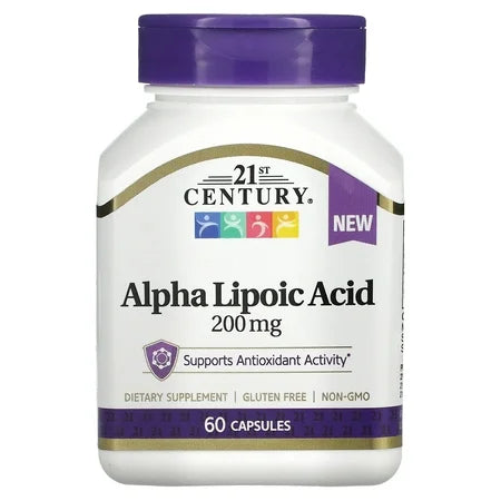 21st Century Healthcare Alpha Lipoic Acid 200 mg vegetarian capsules, supplement bottle with 60 capsules