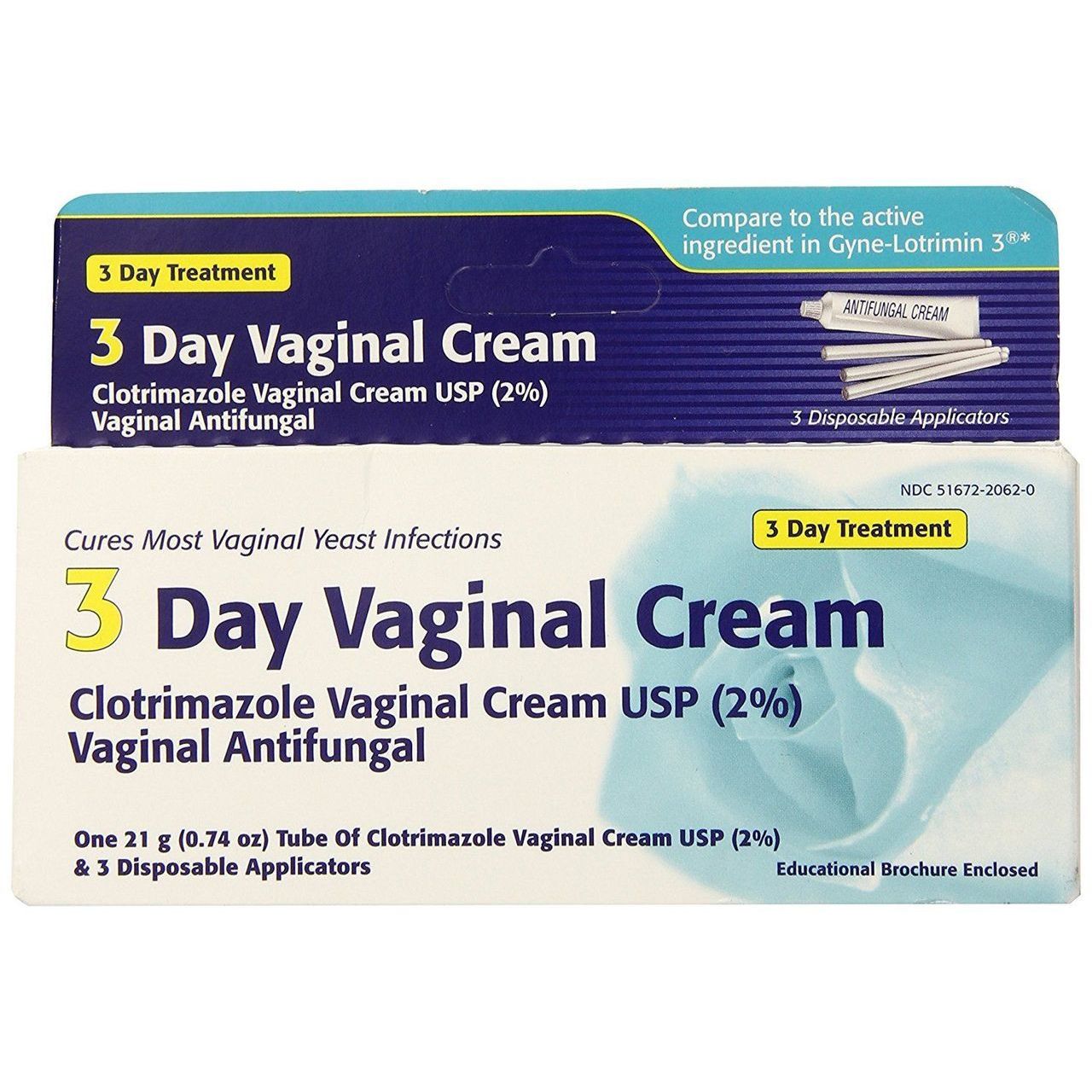 3-Day Vaginal Cream 2% by Pasteur Pharmacy, 21 Gm tube, for feminine health care, with applicator and cream visible.