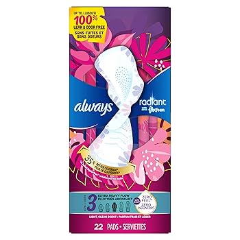 Always Radiant PA 12x10 adult incontinence pad from Pasteur Pharmacy, absorbent health care product for bladder protection.