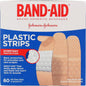 Plastic Band-Aid strips by Pasteur Pharmacy, 60 count, 3/4" x 3" adhesive bandages for minor cuts and wounds.