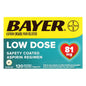 Bayer Safety Coated Aspirin Regimen Low Dose 81 mg bottle, health care product, with coated aspirin tablets, in a pharmacy setting.