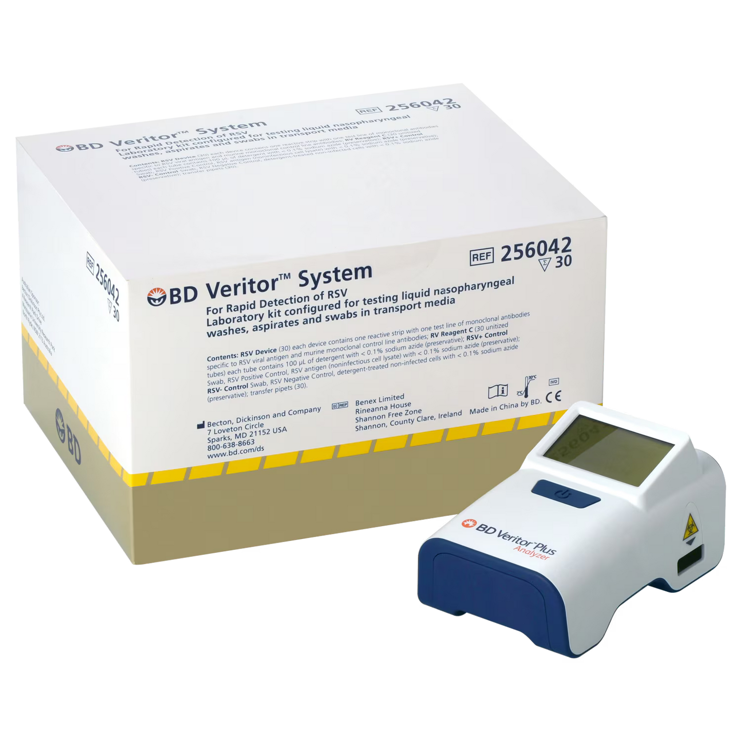 BD Veritor System RSV Test Kit for rapid point-of-care testing, shown in a box with 30 test kits.