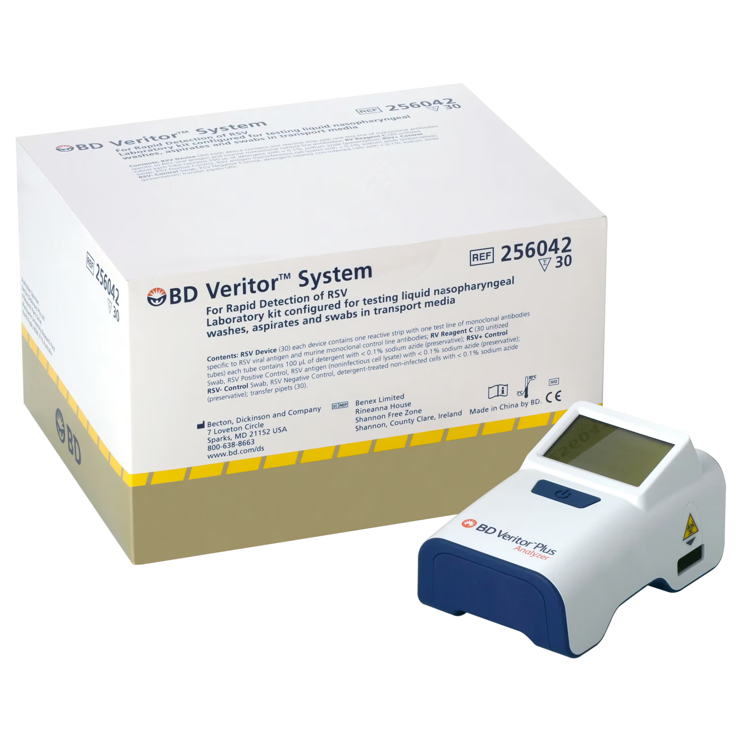 BD Veritor System RSV Test Kit for rapid point-of-care testing, shown in a box with 30 test kits.