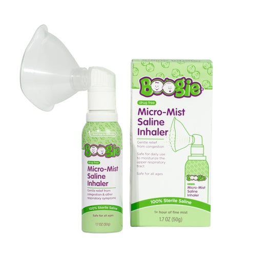 Boogie The Brand Micro-Mist Saline Inhaler in 1.7oz container, healthcare product for nasal relief, by Pasteur Pharmacy.