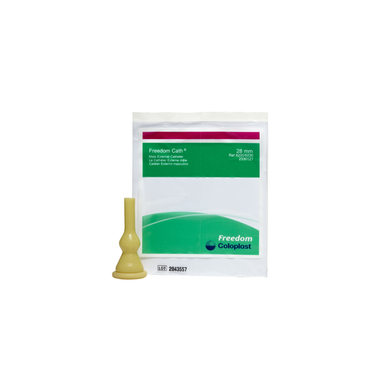 Coloplast Freedom Cath™ male external catheter in medium size (28mm), designed for convenient urinary management.