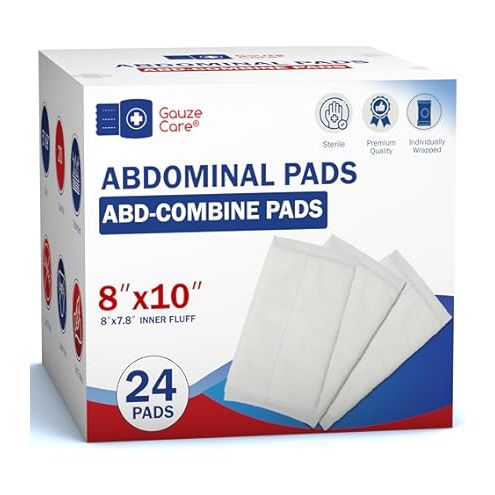 Sterile Curity abdominal pads by Pasteur Pharmacy, 8x10 inches, pack of 18, used for wound care and compression in health care settings.