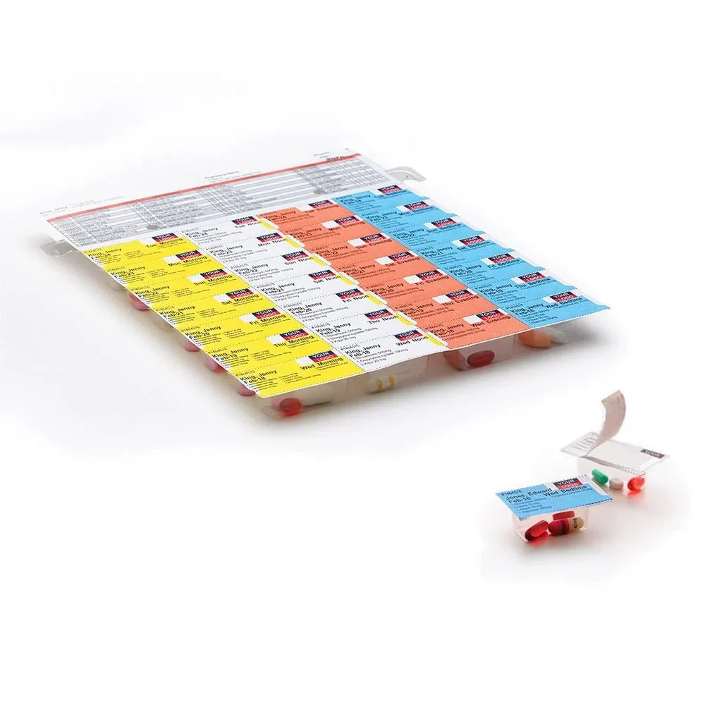 Dispill® Standard Multi-Dose Labels by Pasteur Pharmacy, Class B compliant health care labels for medication packaging, 50 count.