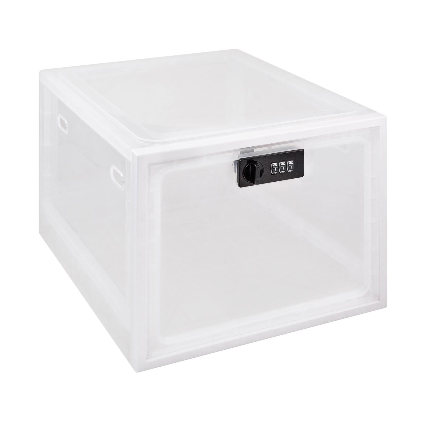 Ezy Dose medication lock box in blue with secure latch, designed for safe storage of pills and small health care items.