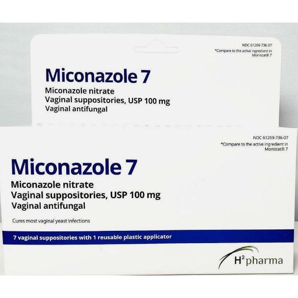 H2 Pharma Miconazole 7 vaginal suppositories 100 Mg box, health care product for vaginal health, Pasteur Pharmacy brand