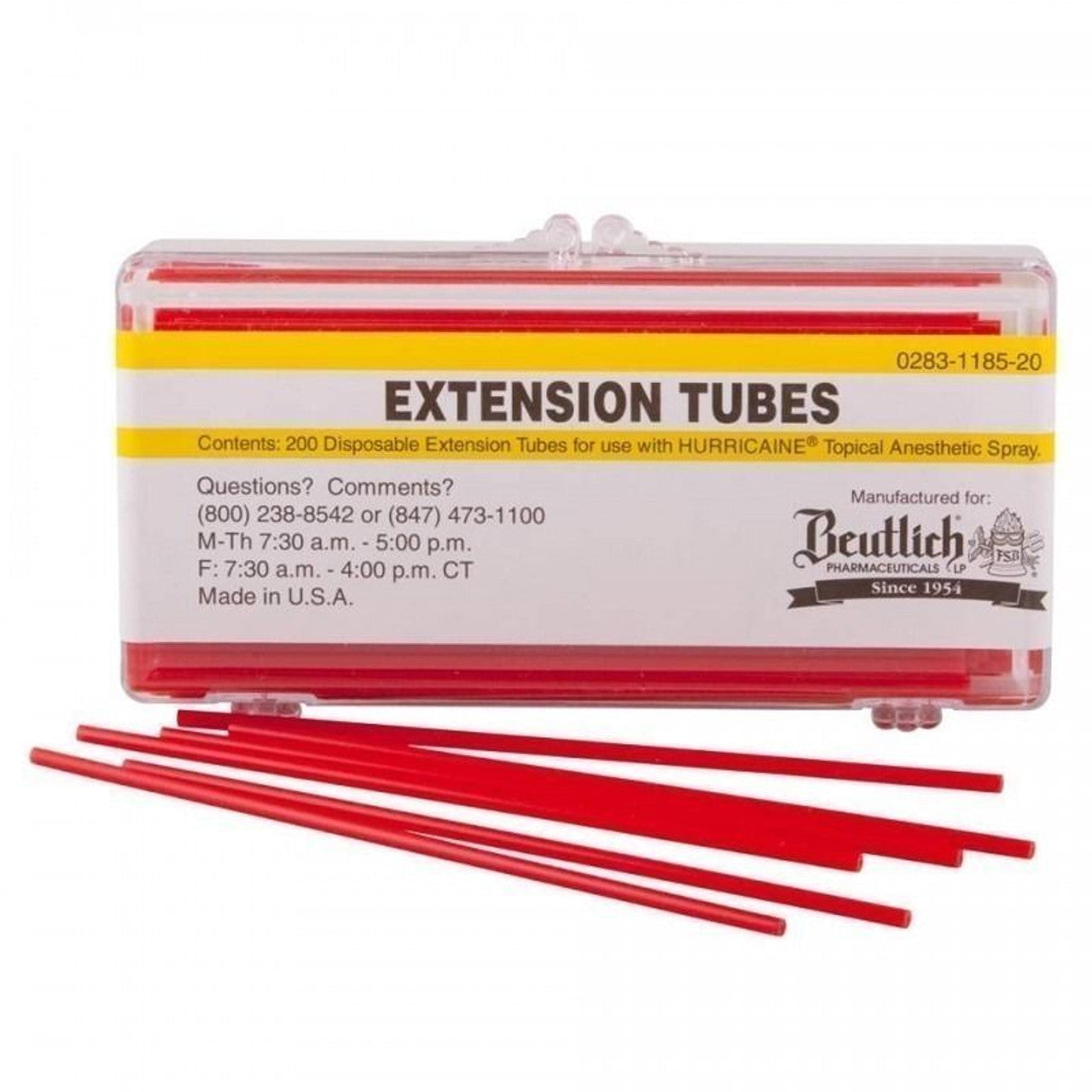 Pasteur Pharmacy Hurricaine 20% Spray disposable extension tubes for healthcare use, shown in the product image.