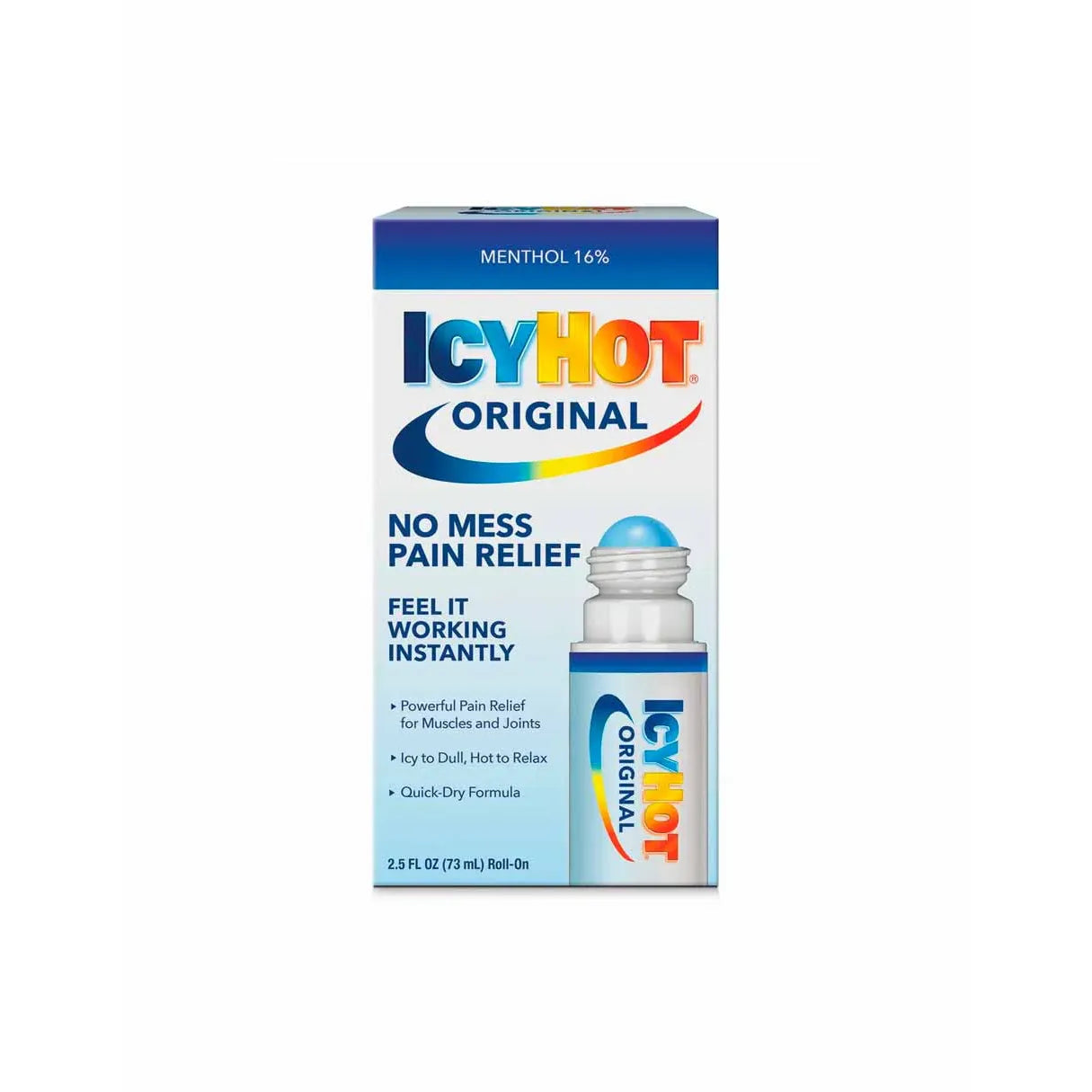 Icy Hot Medicated Max Strength No Mess 73ml topical pain relief cream in a tube, used for muscle pain and soreness.