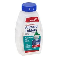 Leader™ Antacid Ultra Strength 1000 mg chewable tablets, fast-acting health care remedy for acid relief, by Pasteur Pharmacy