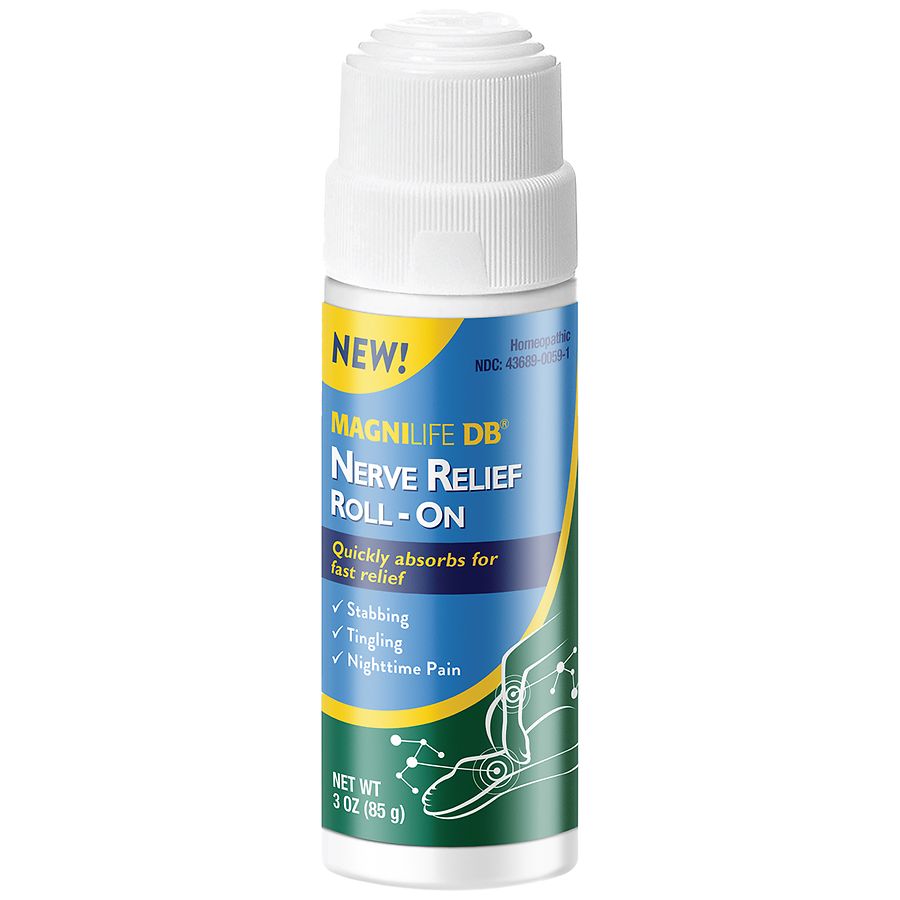 MagniLife Nerve Relief Roll-On in a small portable bottle, designed for targeted nerve pain relief from Pasteur Pharmacy.