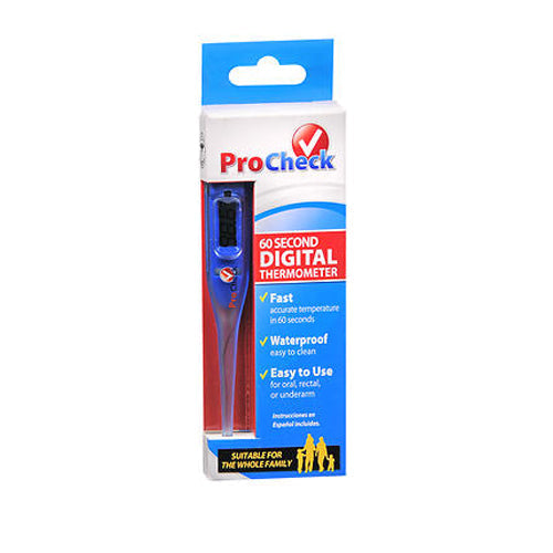 Microlife Procheck 60-second digital thermometer for health care, showing display and sleek design in a clinical setting.