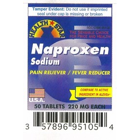 Naproxen Sodium 220 mg tablets by Pasteur Pharmacy, 50-count bottle, for pain relief and inflammation management.