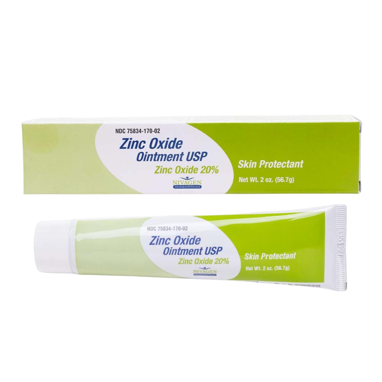 Nivagen Zinc Oxide 20% ointment in a 1 oz tube, skin protectant, health care product with zinc oxide for skin protection