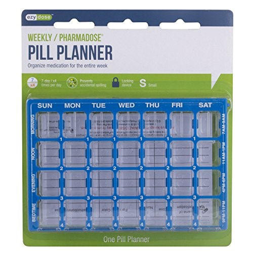 Pharmadose Weekly Pill Planner by Pasteur Pharmacy with 4 doses per day, 7 days, 28 compartments for medication organization