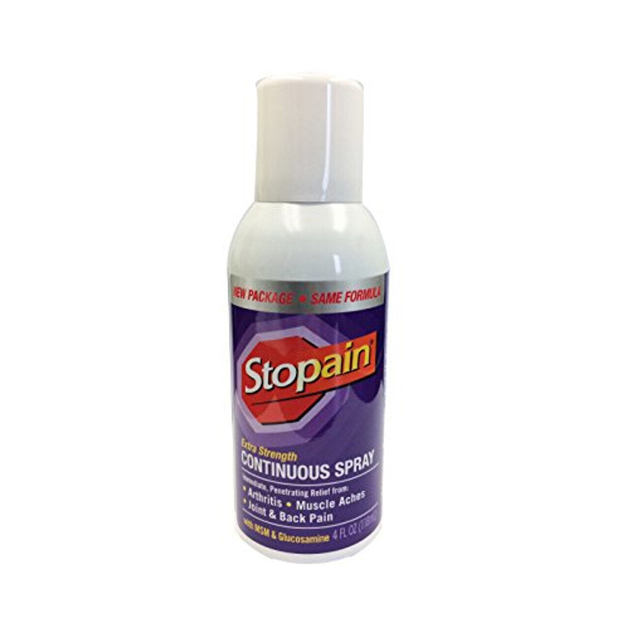 Pasteur Pharmacy Stopain Extra Strength continuous spray bottle, healthcare pain relief product with spray nozzle visible.