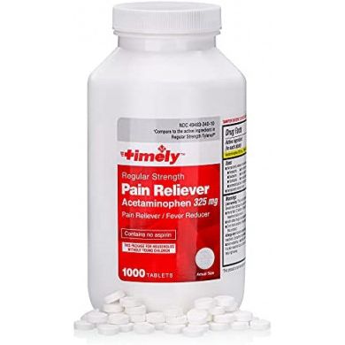 Timely Regular Strength Pain Relief 325 Mg bottle from Pasteur Pharmacy, health care supplement for pain management.