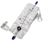 Large urinary leg bag with anti-reflex valve from Pasteur Pharmacy, designed for health care use, shown with attached tubing.