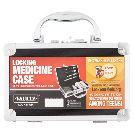 Vaultz® locking medicine case by Pasteur Pharmacy for secure and portable health care storage with multiple compartments.