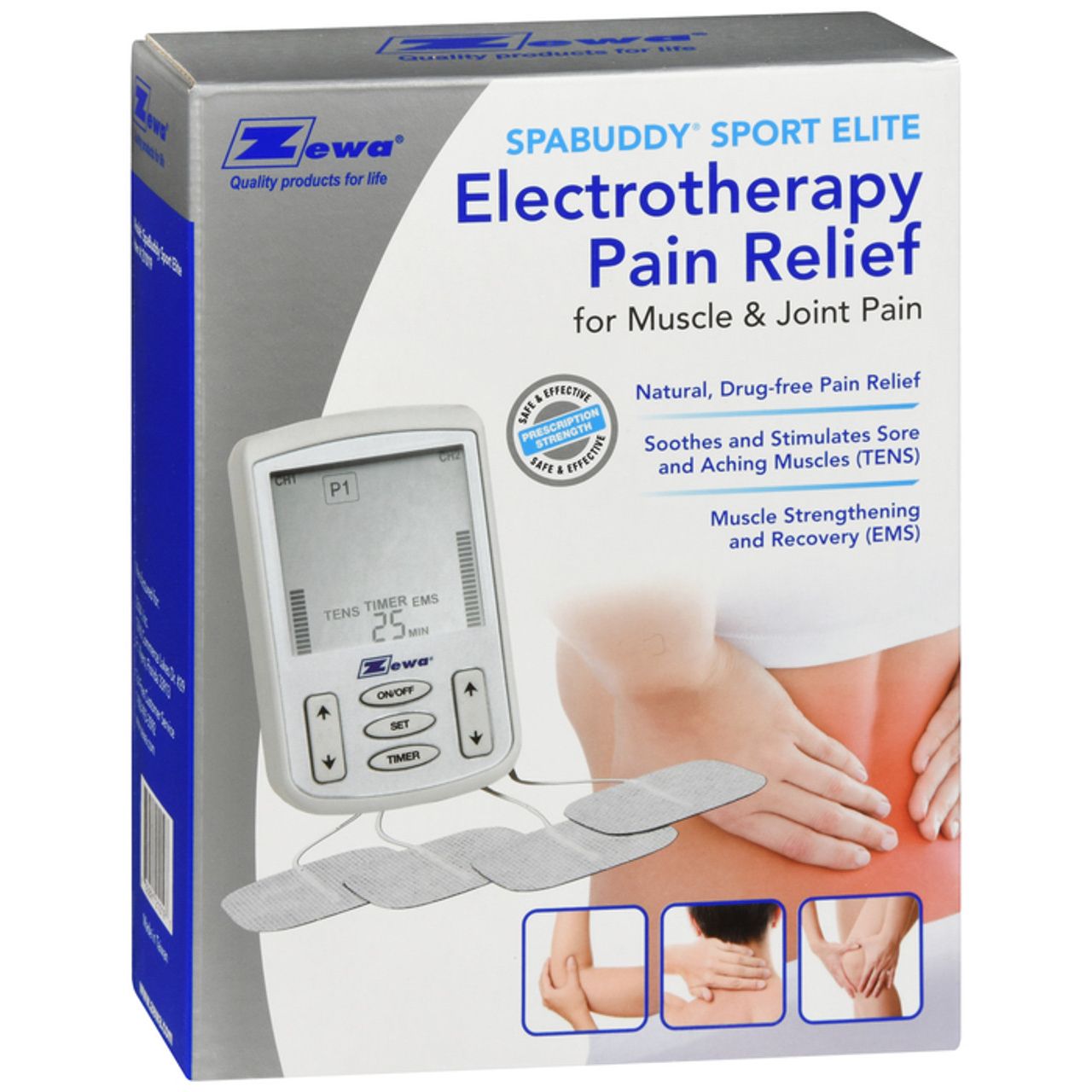 Zewa SpaBuddy Sport TENS pain therapy device for targeted muscle relief, used for health care and pain management.