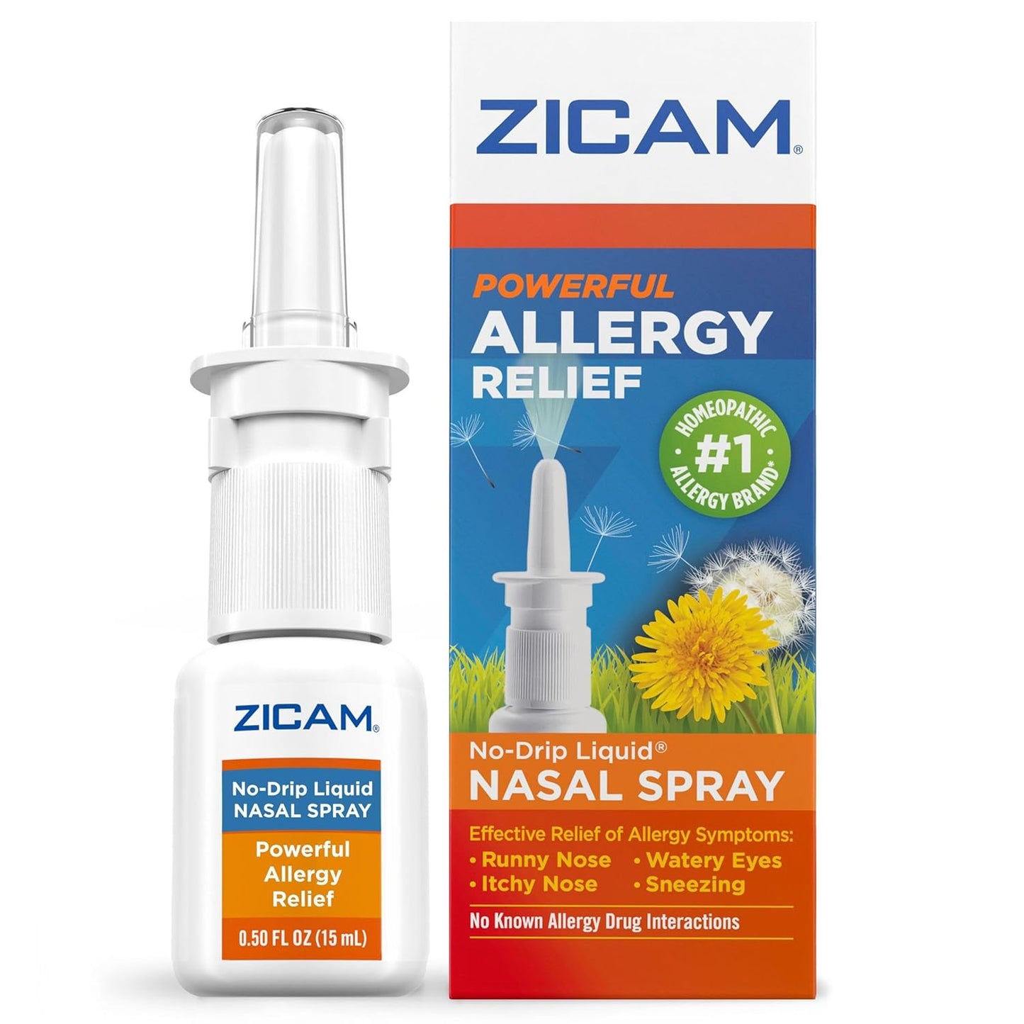 Zicam Allergy Relief Homeopathic Nasal Solution Pump in 0.5 fl oz bottle, used for allergy symptom relief.