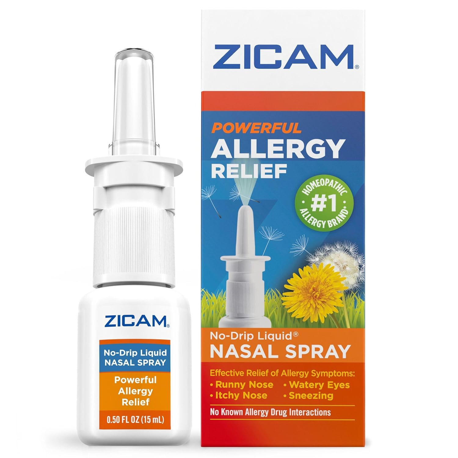 Zicam Allergy Relief Homeopathic Nasal Solution Pump in 0.5 fl oz bottle, used for allergy symptom relief.