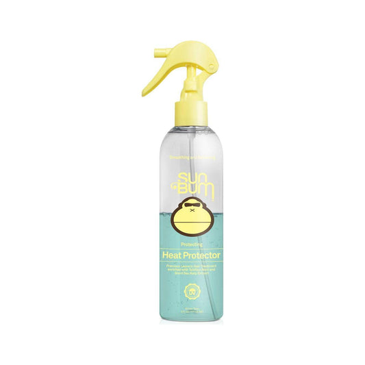 Sun Bum Heat Protector spray in 6oz bottle, designed to shield hair from heat styling damage, by Pasteur Pharmacy.