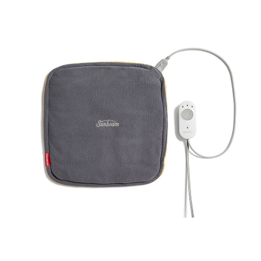 Sunbeam ConformHeat™ flexible and weighted heating pad with adjustable heat settings, used for soothing muscle pain.
