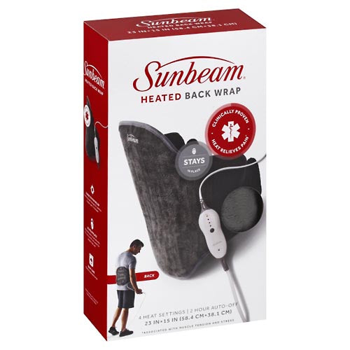 Gray Sunbeam heated back wrap, a portable heating pad designed for soothing back pain relief.
