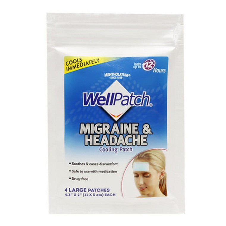 Pasteur Pharmacy Wellpatch Migraine & Headache Cooling Patches, drug-free relief, 2 packs of 4.3-inch heating pads for pain relief.