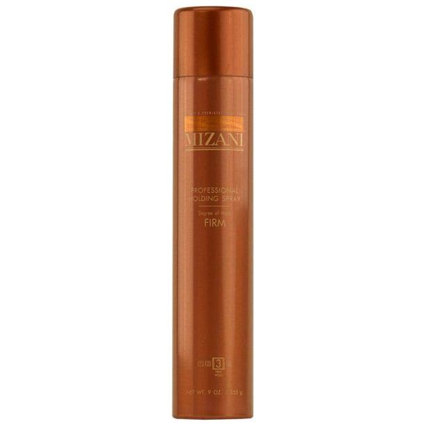 Mizani Professional Holding Spray 9oz light hold styling spray, in a clear spray bottle with a white cap and Mizani branding.