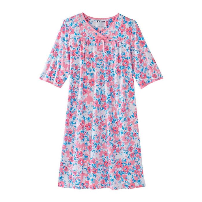 Silverts open back hospital gown for women, comfortable night gown ideal for elderly and post-surgery care, adaptive clothing.