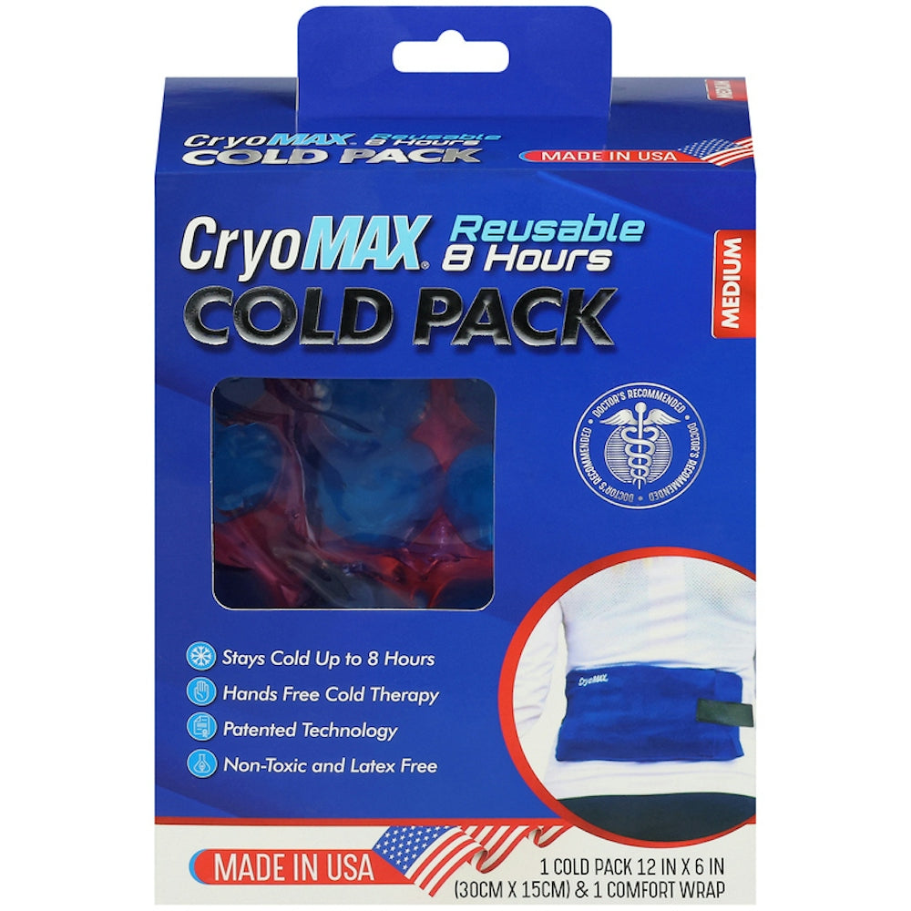 CryoMax™ medium reusable 8-hour cold pack for hot and cold therapy, measures 12 x 6 inches, by Pasteur Pharmacy.