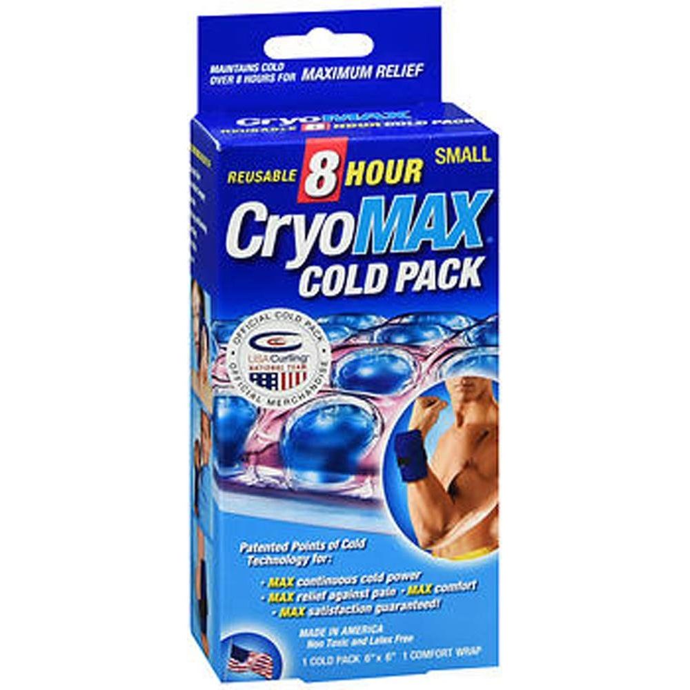 Cryomax reusable 8-hour cold pack for hot and cold therapy by Pasteur Pharmacy, showing the gel-filled pack in a cooling state.