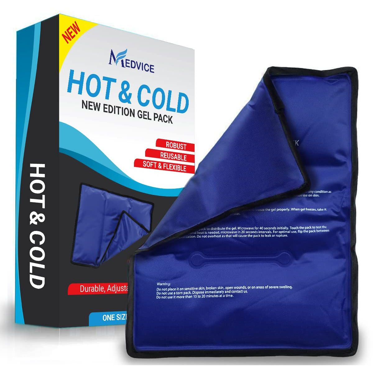 Large reusable hot and cold gel packs by Pasteur Pharmacy, flexible compresses for pain relief, injuries, and recovery, 2-pack.