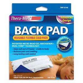TheraMed Dual-Temp Cold Pack back pad for lower back pain relief, designed for hot and cold therapy, by Pasteur Pharmacy.