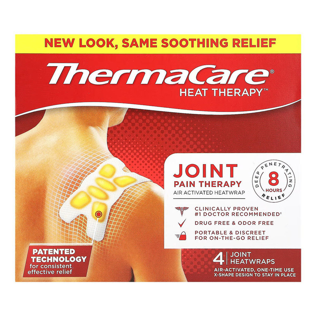 ThermaCare Advanced Joint & Muscle Pain Relief Heat Patches by Pasteur Pharmacy, portable adhesive heating pads, 4-count pack.