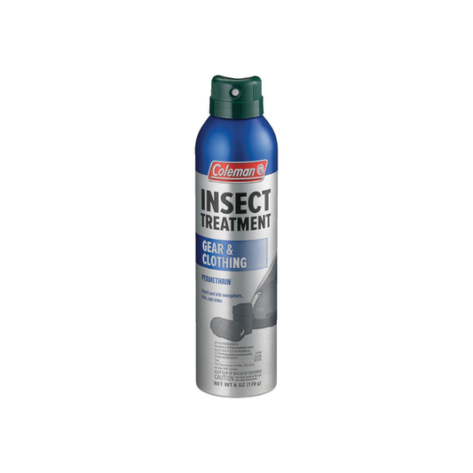 Coleman Permethrin Gear and Clothing Insect Repellent Spray in 6 oz aerosol, used for treating outdoor gear and clothing.