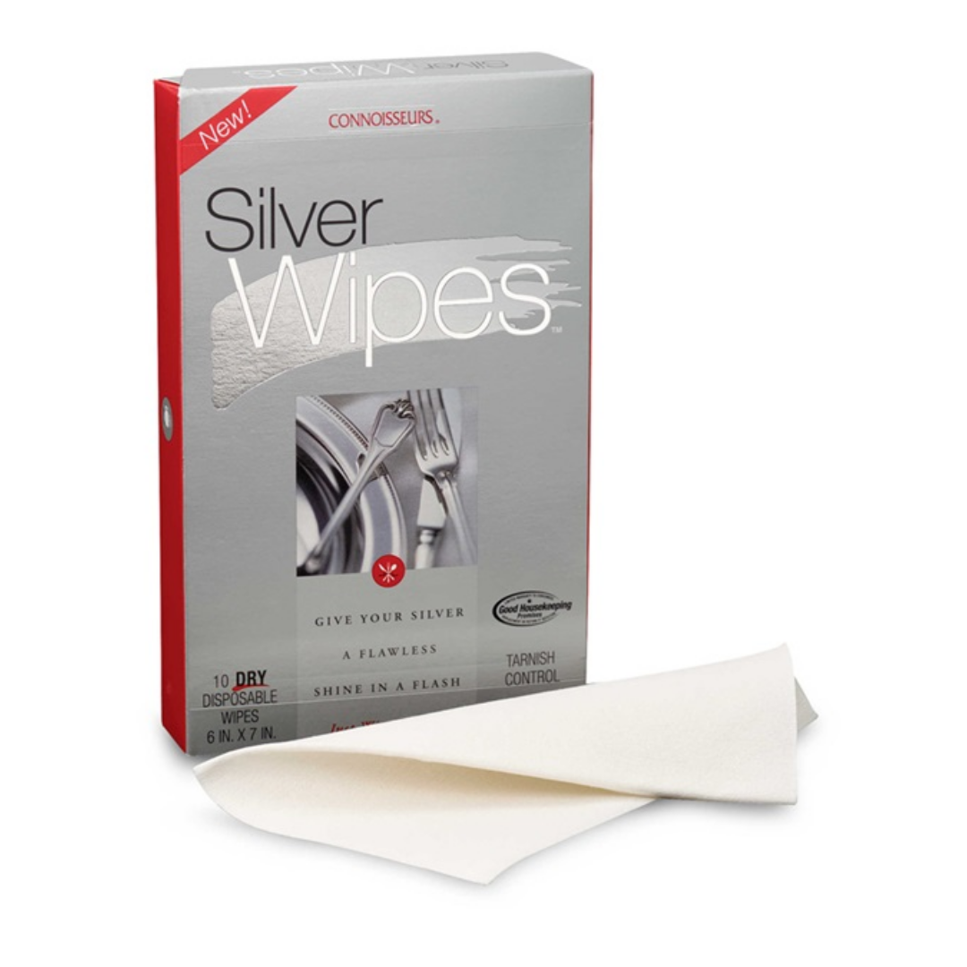 Connoisseurs Silver wipes from Pasteur Pharmacy for household cleaning and antibacterial use in a pack of household supplies.