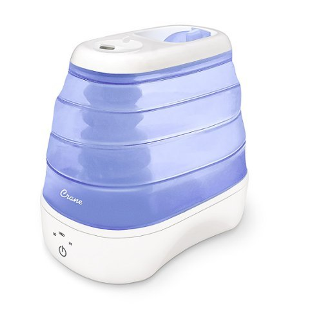 Blue and white Crane Cool Mist Collapsible Humidifier, compact and portable for indoor use, with adjustable mist settings.