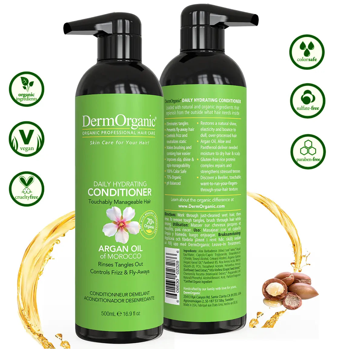 Dermorganic Daily Hydrating Conditioner in 16.9 oz bottle, moisturizing hair conditioner with natural ingredients, by Pasteur Pharmacy
