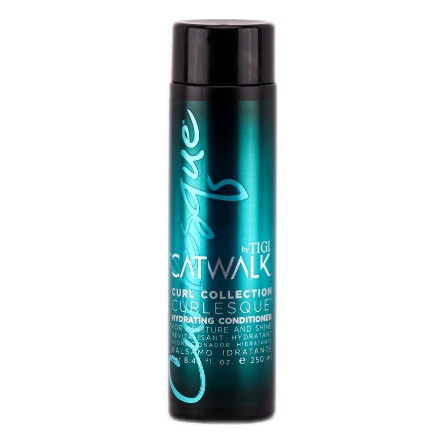 Tigi Catwalk Curlesque Hydrating Conditioner in 8.45 fl oz bottle, moisturizing formula for curly hair, shown in a white bottle.