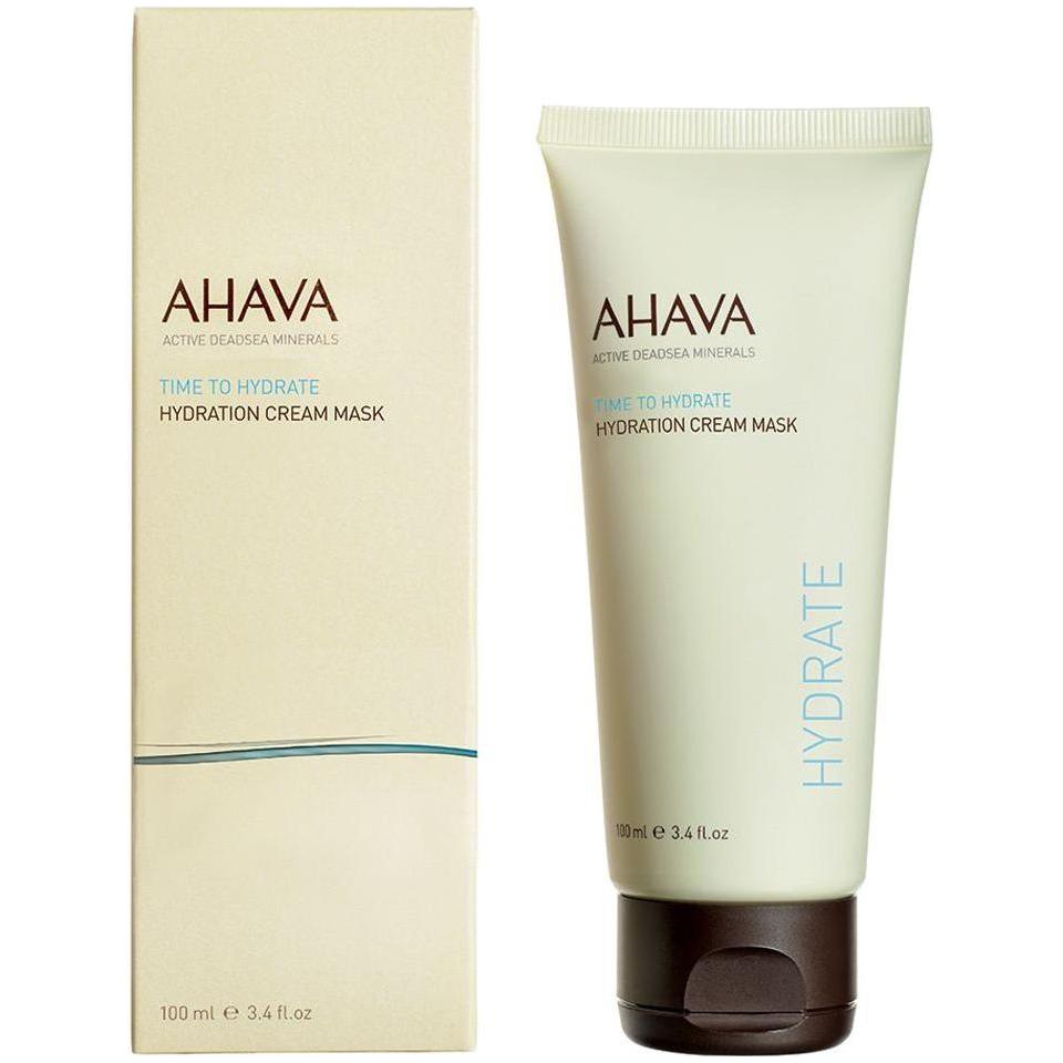 Ahava Time To Hydrate Hydration Cream Mask in 3.4 oz jar, rich moisturizer for glowing skin, displayed with the product label visible.