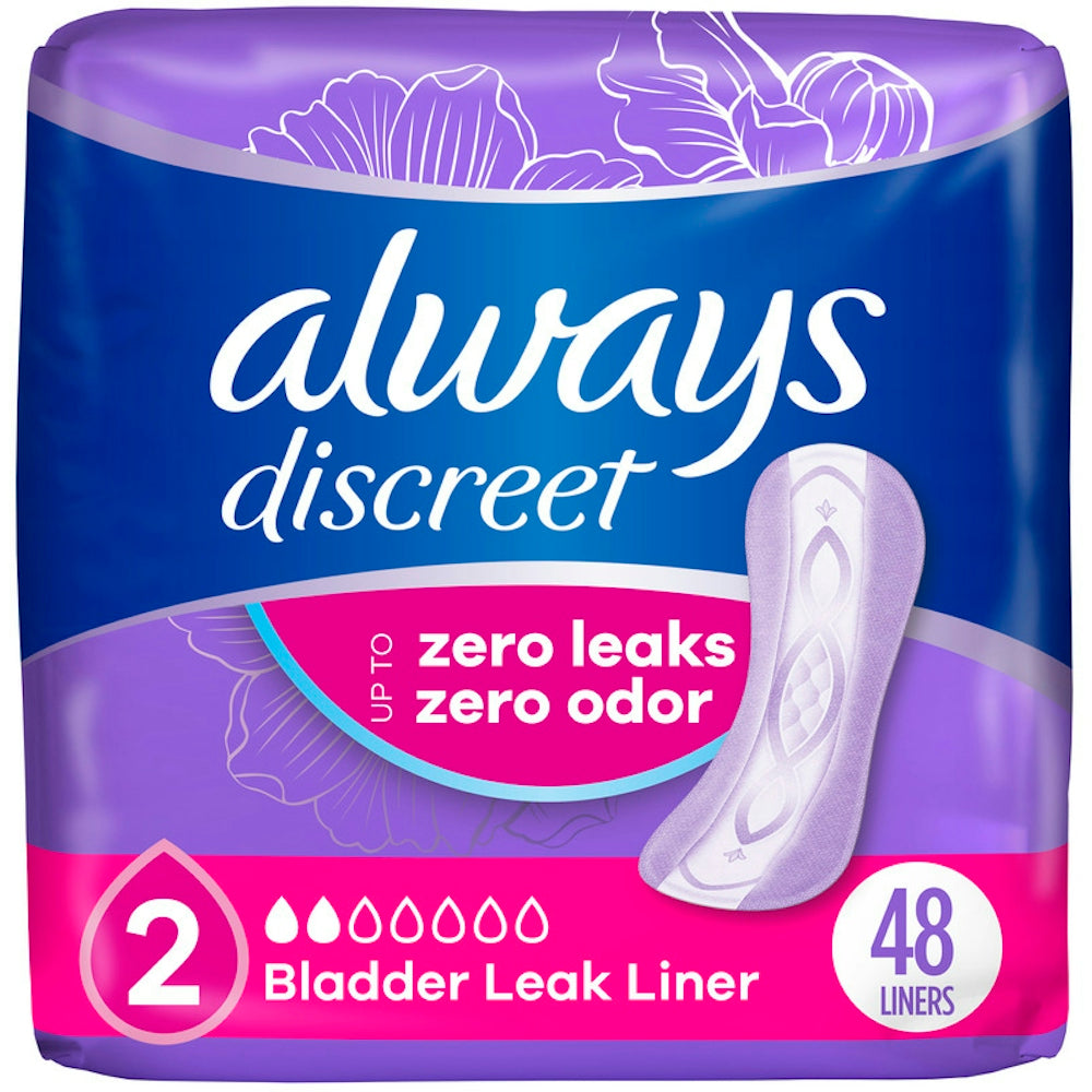 Always Discreet Regular Length Incontinence Liners from Pasteur Pharmacy, lightweight and designed for light bladder leakage protection.