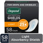 Depend Shields for Men incontinence pads with light absorbency, 58-count, designed for discreet male incontinence management.