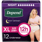 Depend Silhouette maximum absorbency incontinence underwear for women, large size, 24-count in two packs, with waistband and leg openings.