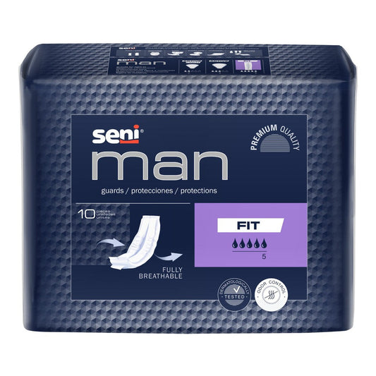 Seni Man Fit bladder control pad by Pasteur Pharmacy, moderate absorbency, 3.5 x 15.7 inches, designed for incontinence management.